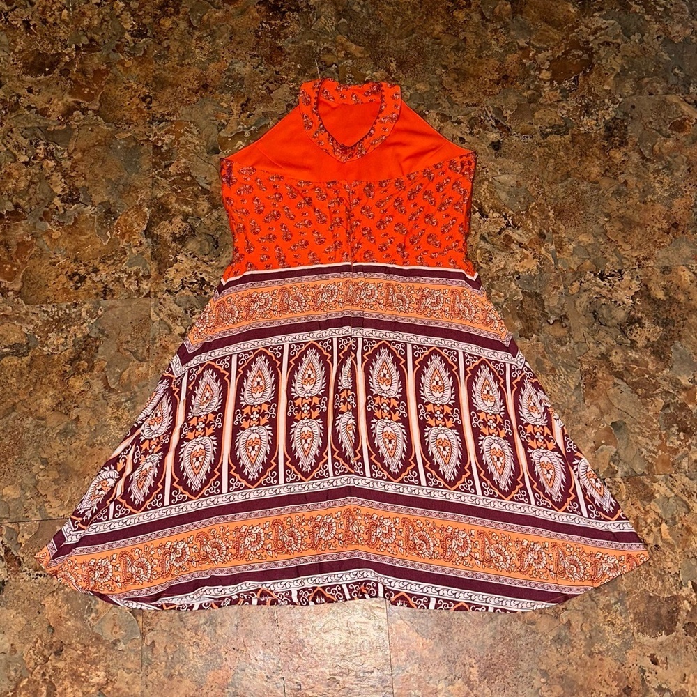 Alya Cody Orange Boho Lotus Halter Dress Size Small - Picture 6 of 7